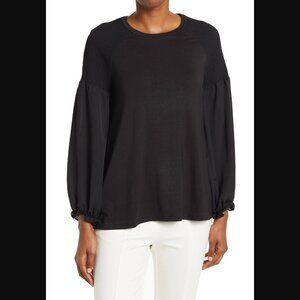 NWT Ellen Tracy Long Sleeve Mixed Media Top  S Black